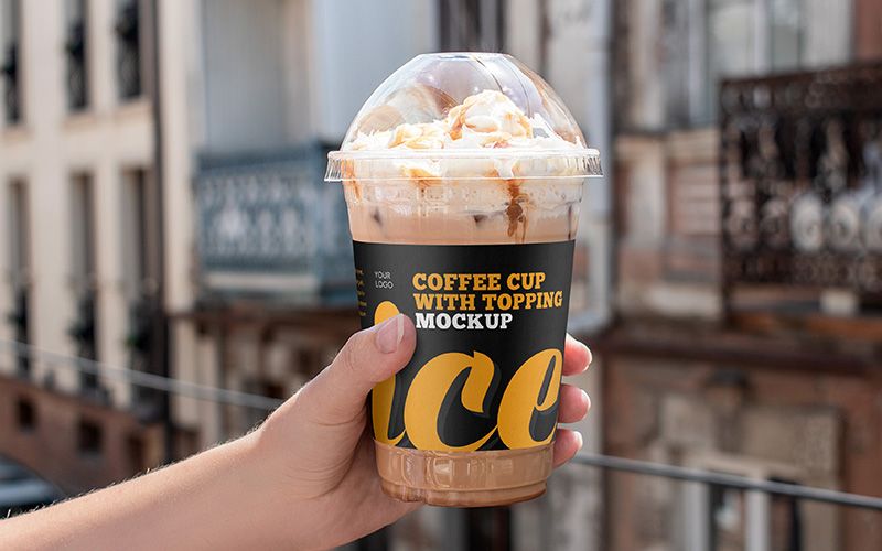 Free Iced Coffee Cup with Topping Mockup