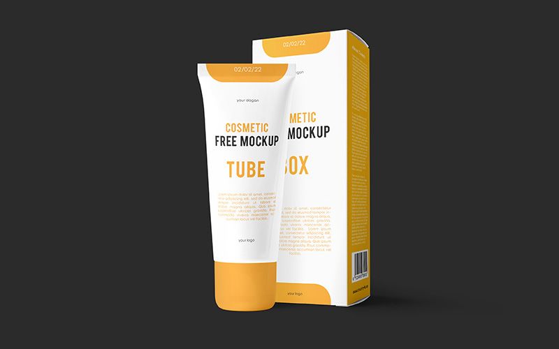 Free Cosmetic Tube and Box Mockup