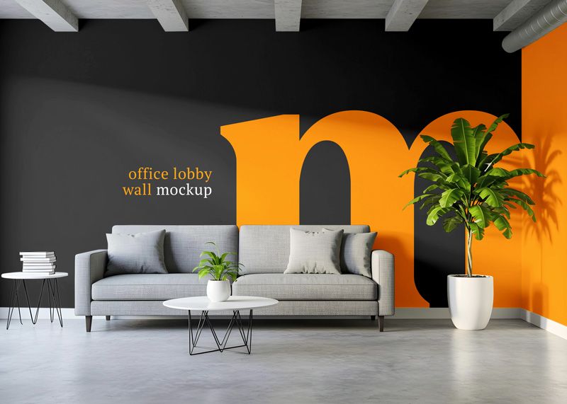 Free Office Lobby Wall Decal / Wall Paper Mockup PSD