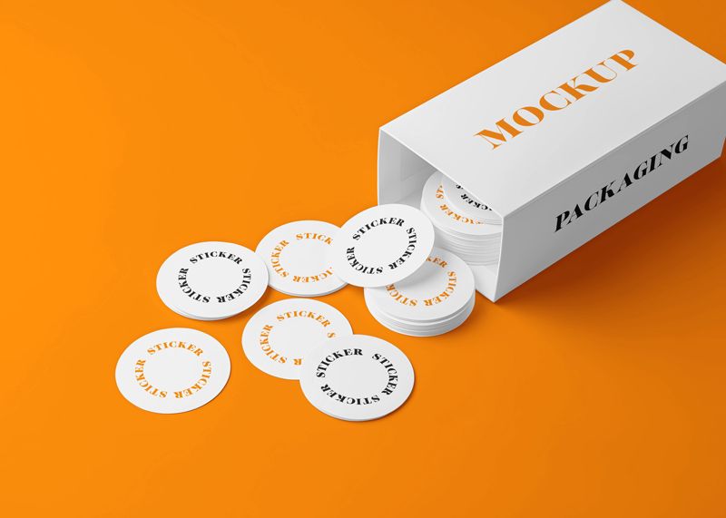Free Stickers & Packaging PSD Mockup