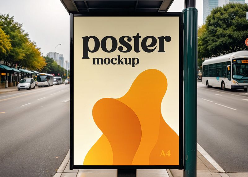 Free Bus Shelter Poster Mockup PSD