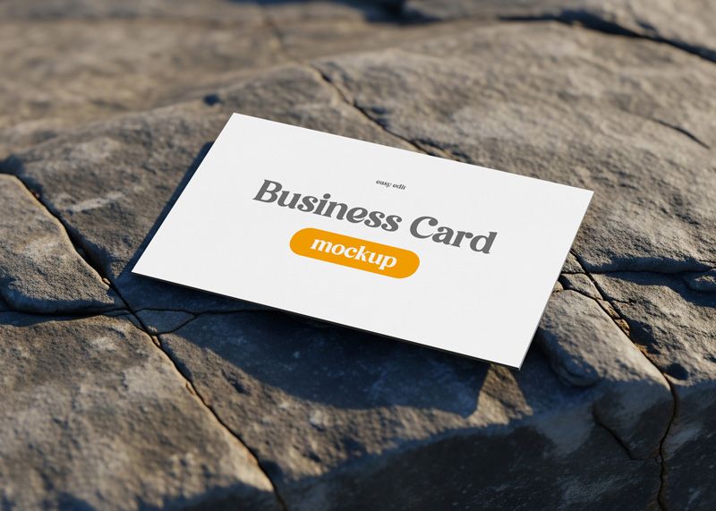 Free Business Card on Rock Mockup