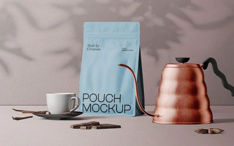 Free Scene With Coffee Pouch Mockup And Cup