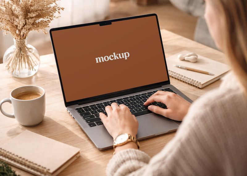 Free Female Using Laptop Mockup