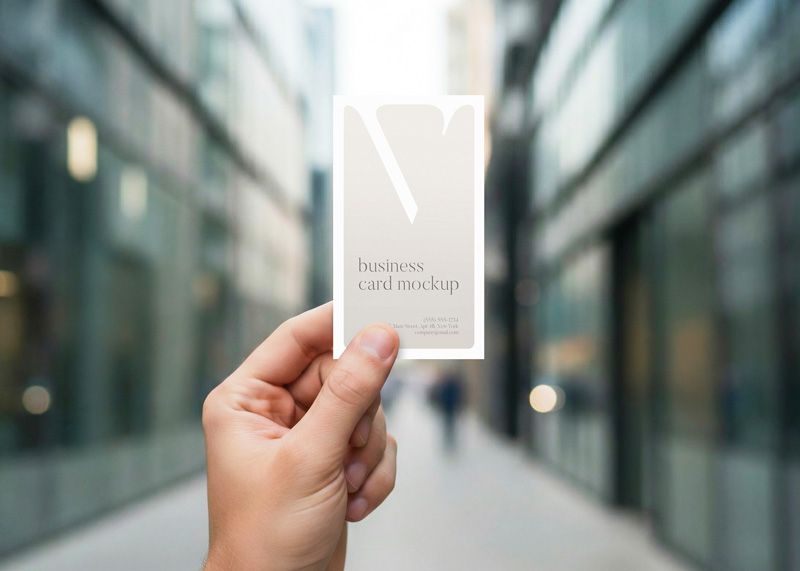 Free Hand Holding Vertical Psd Business Card Mockup