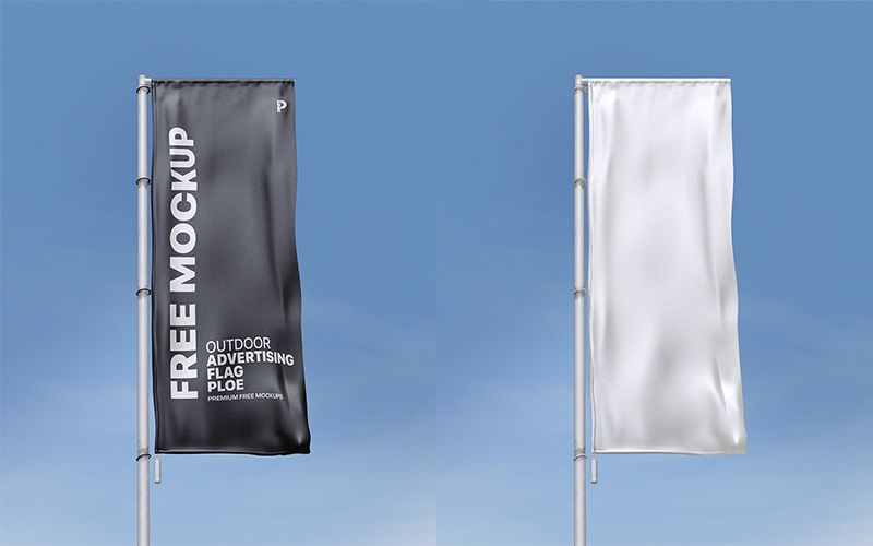 Free Outdoor Advertising Flag Pole Mockup