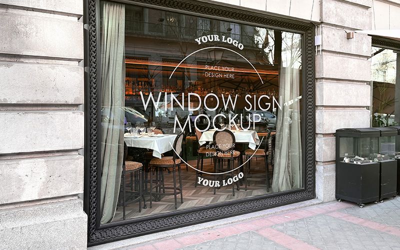 Free Restaurant Window Sign Logo Mockup