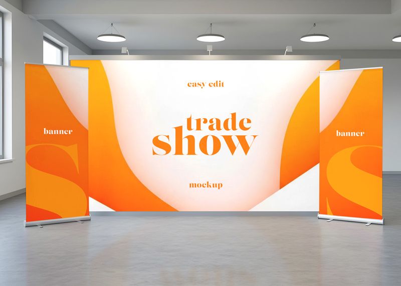 Free Trade Show Exhibition Booth Banner Mockup