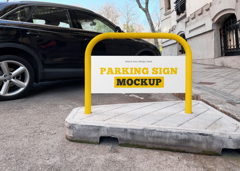 Free Parking Sign Mockup in Outdoor Advertising