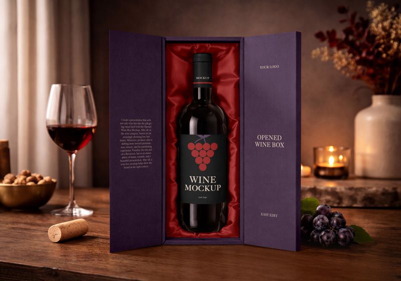 Opened Wine Box Mockup
