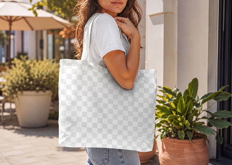 Free Canvas Bag with Women Mockup Easy Edit