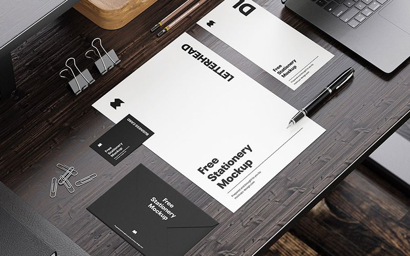 Free Stationery on the Wooden Desk Mockup 5