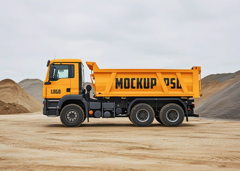Free Dump Truck Mockup PSD for Vehicle Branding