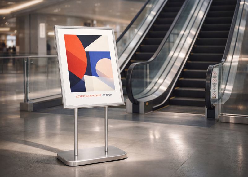 Free Metal Framed Advertising Poster Mockup