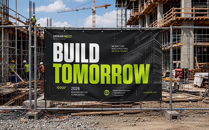Free Construction Mesh Banner Mockup