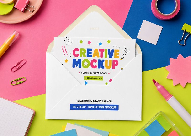 Free Stationery Envelope Invitation Mockup