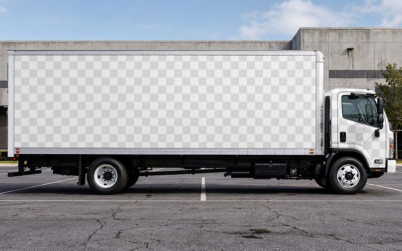 Realistic commercial truck mockup for logistics branding, moving service advertising, and local delivery company design.