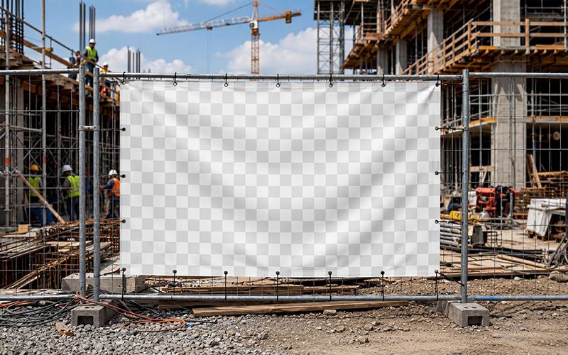 Free Construction Mesh Banner Mockup Easy Edit