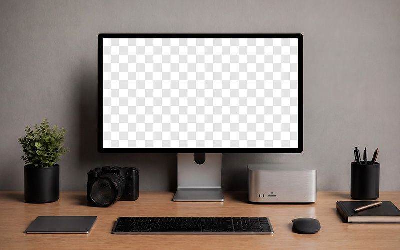 Desktop screen mockup with editable display area for app interface, website layout, SaaS dashboard, and portfolio preview.