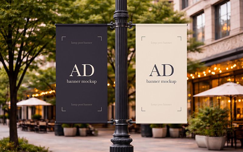 Free Advertising Lamp Post Banner Mockup