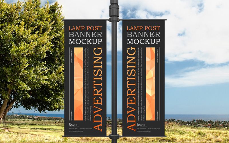 Free Advertising Lamp Post Banner Mockup 2