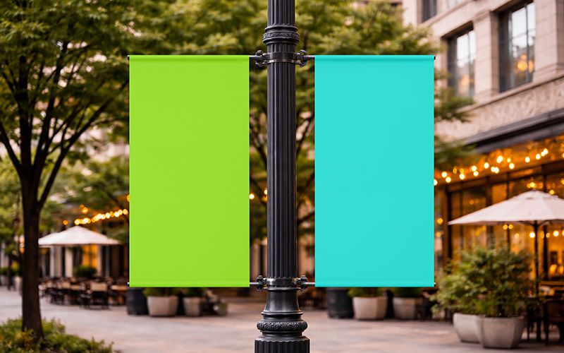 Free Advertising Lamp Post Banner Mockup Edit Colors
