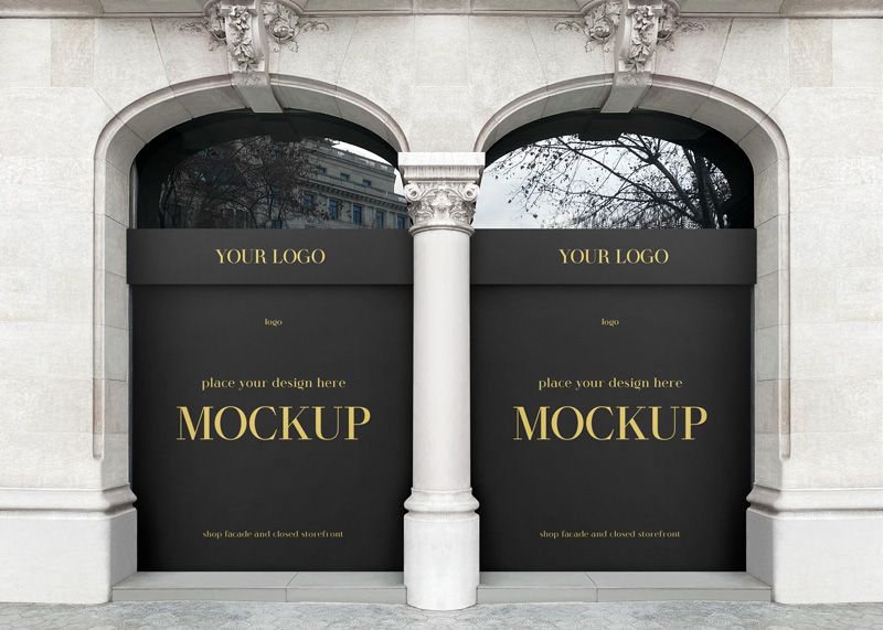 Free Logo Mockup on Shop Facade and Closed Storefront