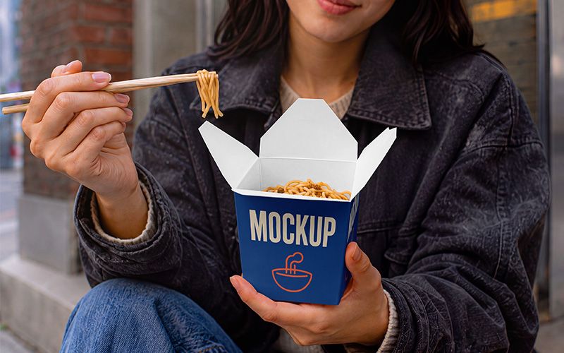 Free Chinese Food Packaging Box Mockup