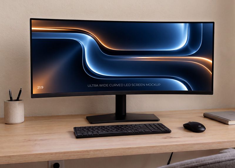 Free Ultra Wide Curved LED Screen Mockup PSD