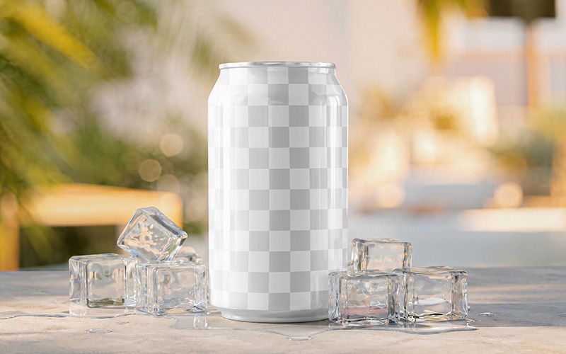 Soda can mockup with editable front label area for logo, lime graphics, flavor name, and beverage branding.
