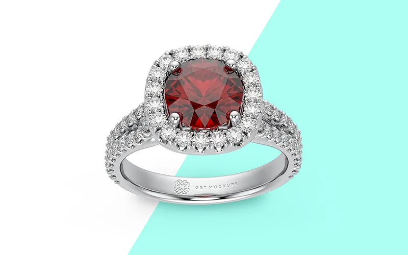 Free Embossed Logo Jewelry Engagement Diamond Ring Mockup 2