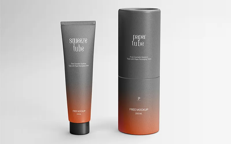 Free Cosmetic Squeeze Tube with Paper Packaging Tube Mockup