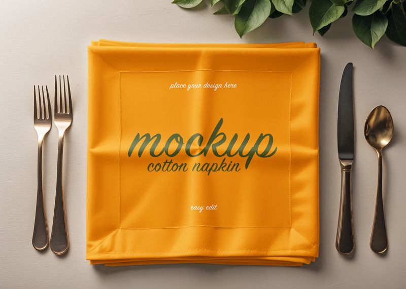 Free Cutlery with Cotton Napkin Mockup