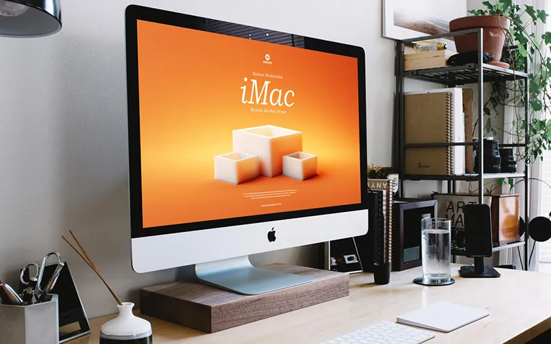Free Modern Workstation iMac Website Mockup