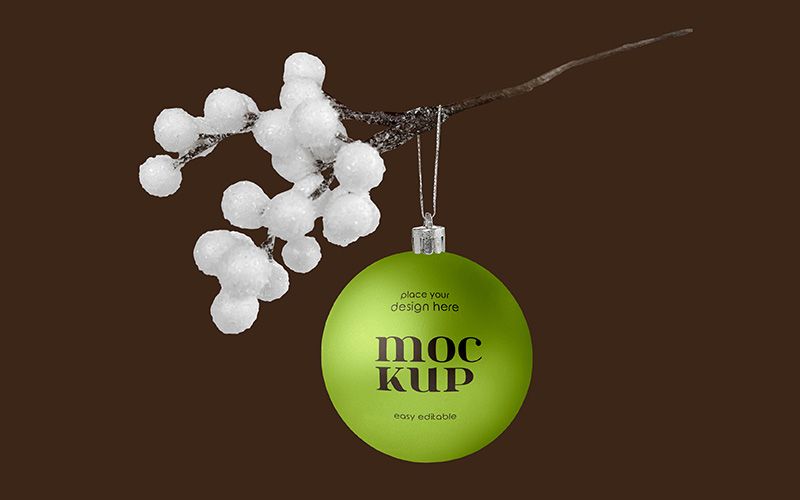 Christmas Ball Hanging on a Twig – Free Mockup PSD