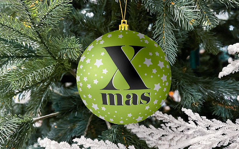 Christmas Ball Ornament on Tree – Free Mockup PSD