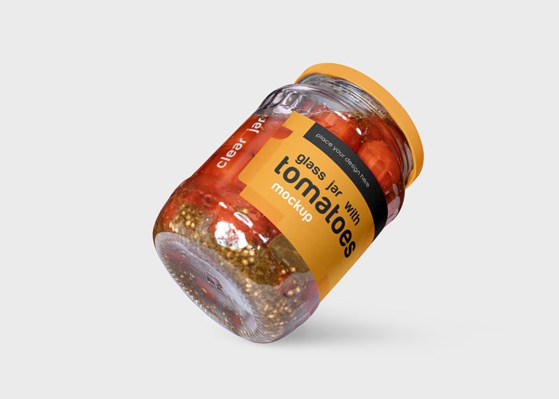 Free Clear Glass Jar with Tomatoes Mockup 2