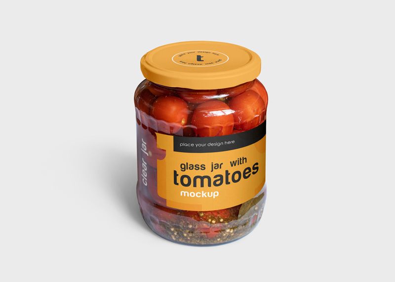 Free Clear Glass Jar with Tomatoes Mockup 4