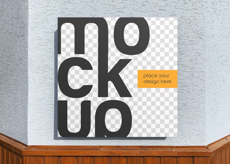Free Square Signboard On Building Mockup 1
