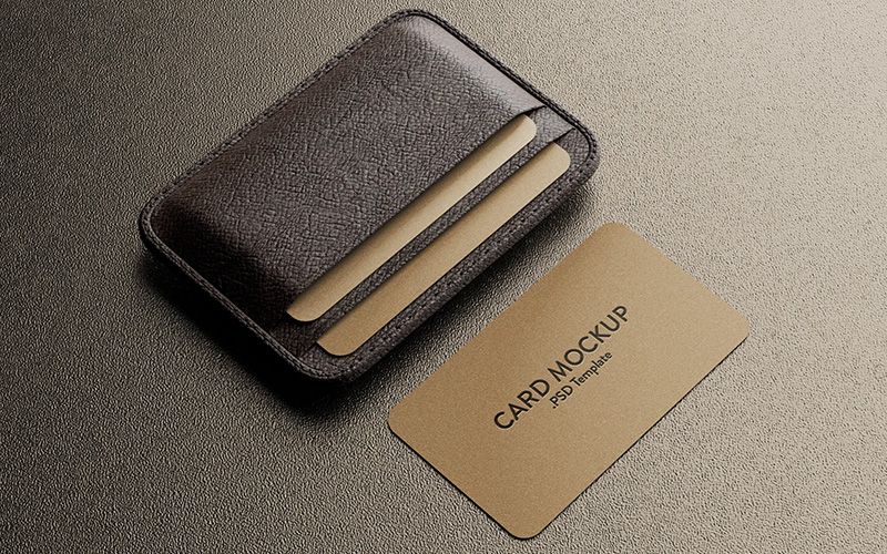 Free Leather Business Card Holder PSD Mockup 3