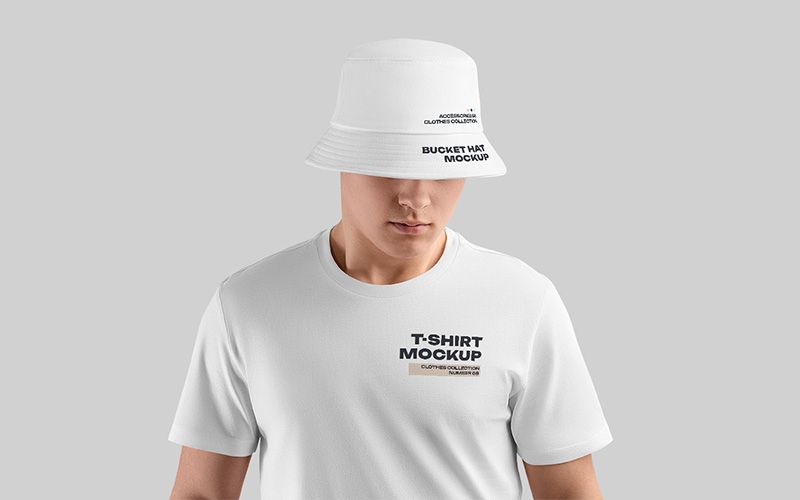 Free Bucket Hat and T-Shirt Mockup