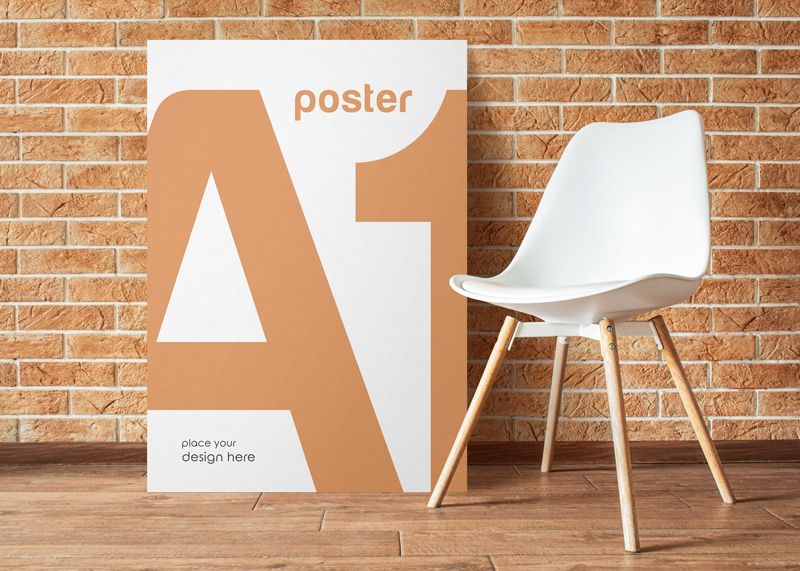 Free Poster Canvas Mockup With Chair