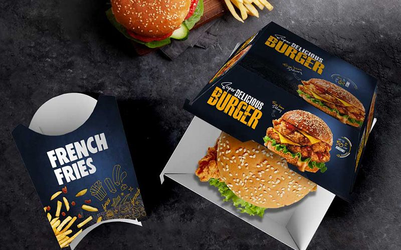Free Realistic Burger and Fries Packaging PSD Mockup