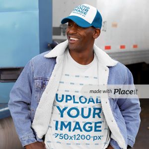 small_mockup-of-a-man-wearing-a-customizable-t-shirt-and-trucker-hat-in-the-street