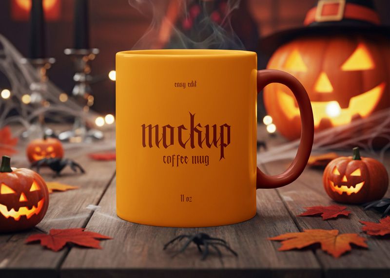 Free Halloween Mockup Featuring an 11 oz Coffee Mug