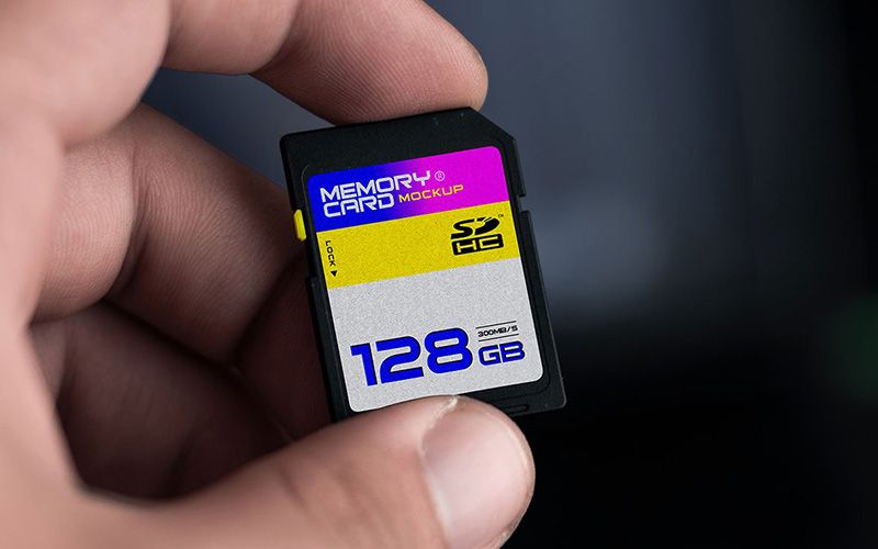 Free Handholding SD Memory Card Mockup