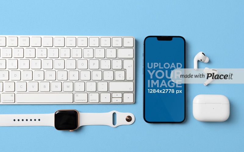Free iPhone 13 Among Other Digital Devices Mockup