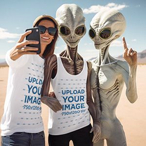 small_ai-generated-long-sleeve-tee-and-tank-top-mockup-of-a-person-taking-a-selfie-with-two-aliens