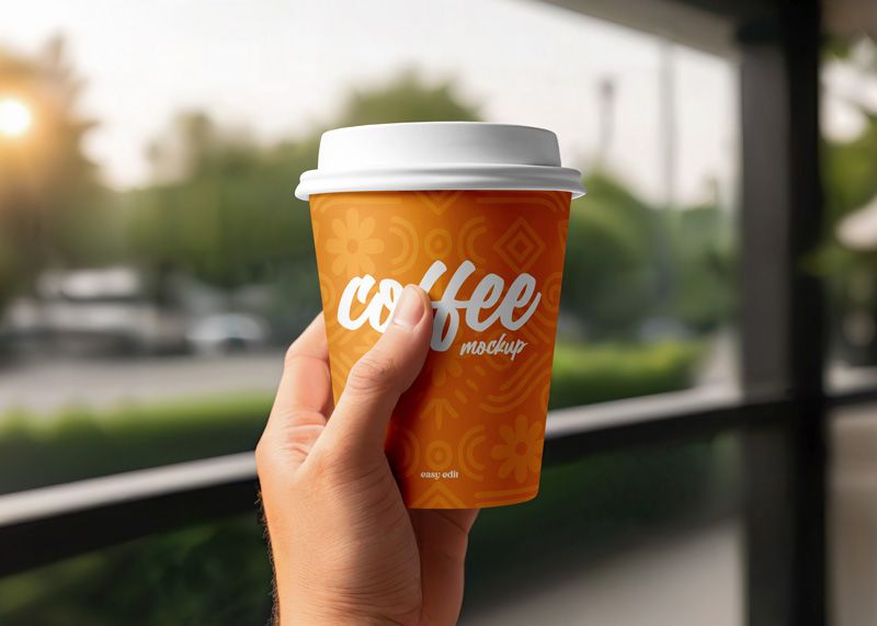 Free Coffee Cup In Hand Mockup