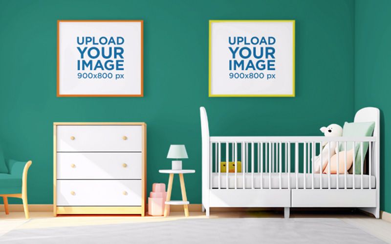 Free Squared Art Prints in a Baby Room Mockup